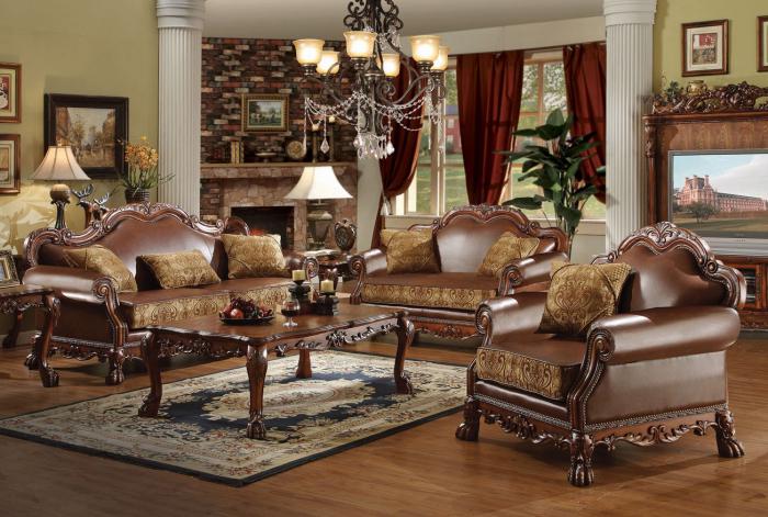 Irving Blvd Furniture Dresden 3pcs Brown Chenille Pu Leather Sofa
