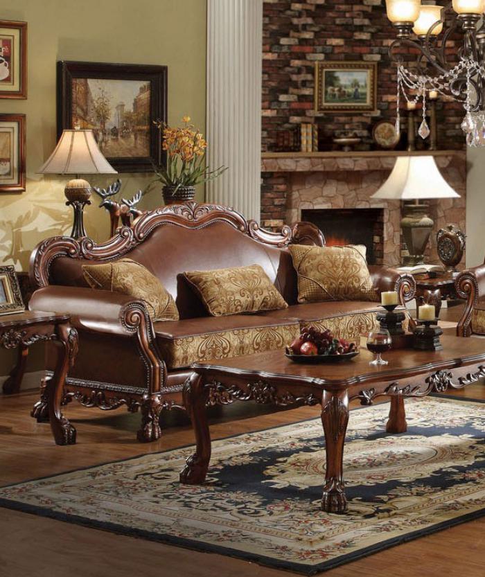 Irving Blvd Furniture Dresden Brown Chenille Pu Leather Sofa