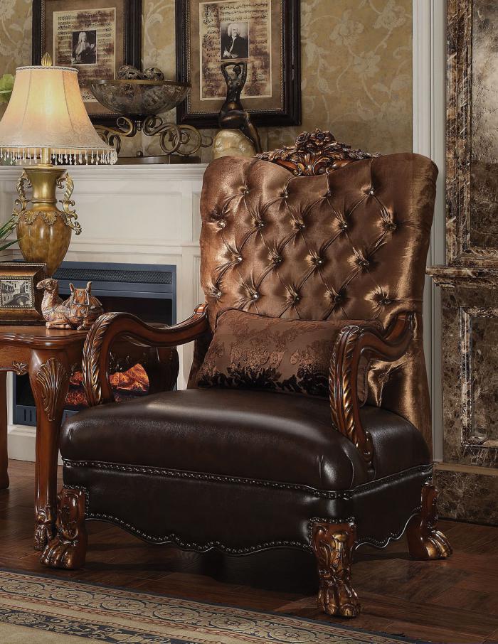 Irving Blvd Furniture Dresden Golden Brown Velvet Cherry Oak Chair