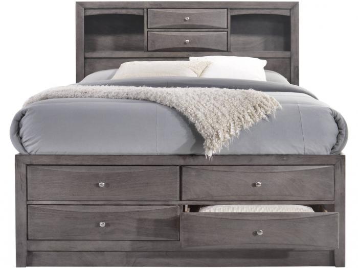 Tucker Furniture Elements Emily Grey Queen Storage Bed W Bookcase